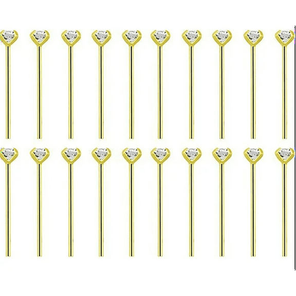 BodyJewelryOnline 20pc 22G Nose Studs Gold Plating CZ Nose Bone Stud Ring Piercing Jewelry for Women
