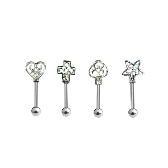 BodyJewelryOnline 4 Pack Straight Barbell Eyebrow Heart Arrow Star Cross Surgical Steel 16g Body Jewelry