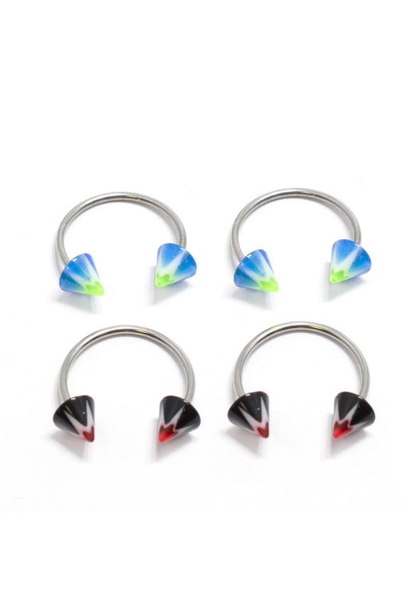 4pc Multi-functional Lip/Nose/Nipple/Eyebrown Captive Hoop Ring Barbell Tragus Cartilage Stud Earrings Spike End 18G 12MM