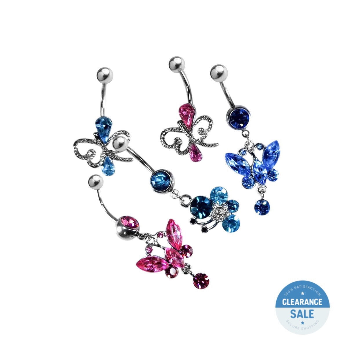 5 Pack of Fancy CZ Gem Belly Navel Ring Butterfly