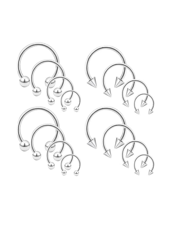 BodyJewelryOnline Horseshoe Rings Circular Barbells 16G 14G Surgical Steel Ball Spike Septum Rings