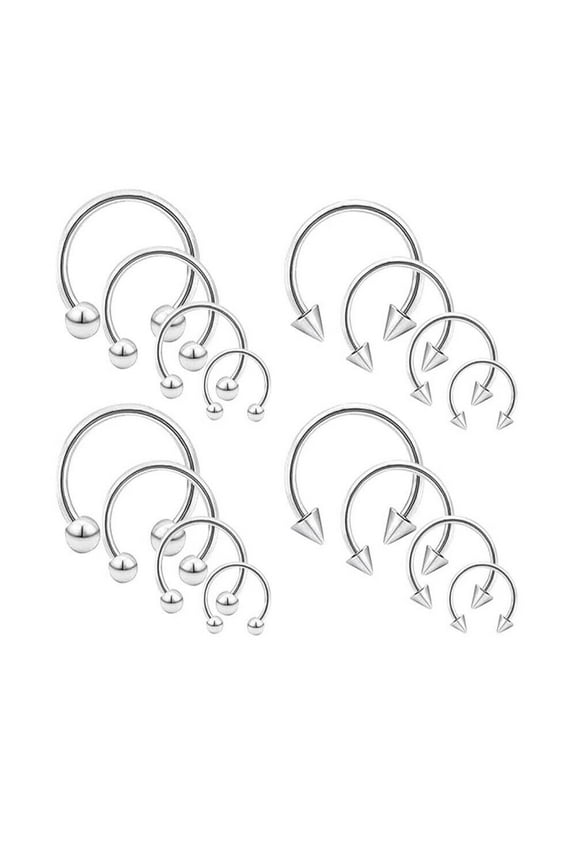 BodyJewelryOnline Horseshoe Rings Circular Barbells 16G 14G Surgical Steel Ball Spike Septum Rings