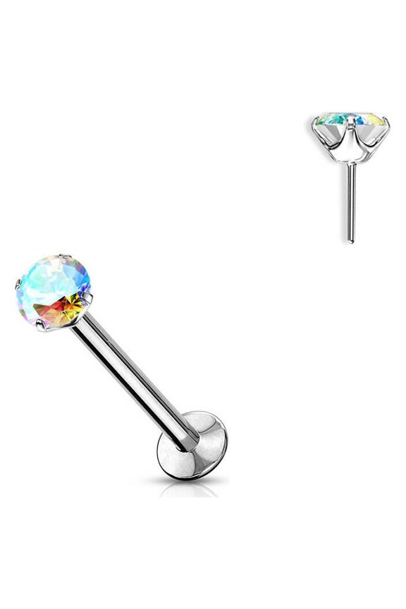 Labret Flat Back Stud Gem Prong Settings Push In Threadless Unisex