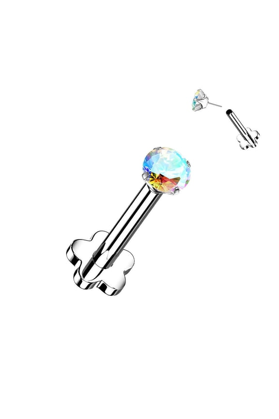 Labret Implant Grade Titanium Threadless Push in Flower Base Flat Back Men Women