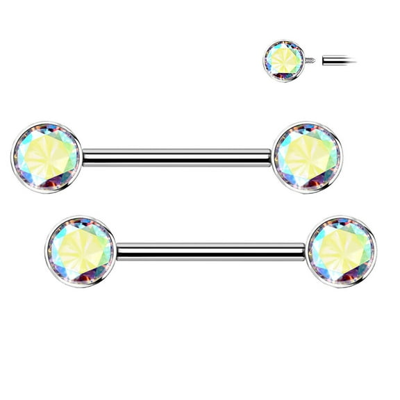 BodyJewelryOnline Nipple Barbell Implant Grade Titanium with CZ bezel Set Internally Threaded Women