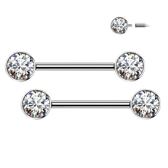 BodyJewelryOnline Nipple Barbell Implant Grade Titanium with CZ bezel Set Internally Threaded Women