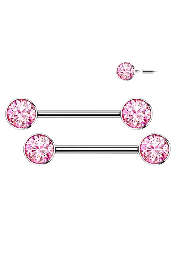 BodyJewelryOnline Nipple Barbell Implant Grade Titanium with CZ bezel Set Internally Threaded Women
