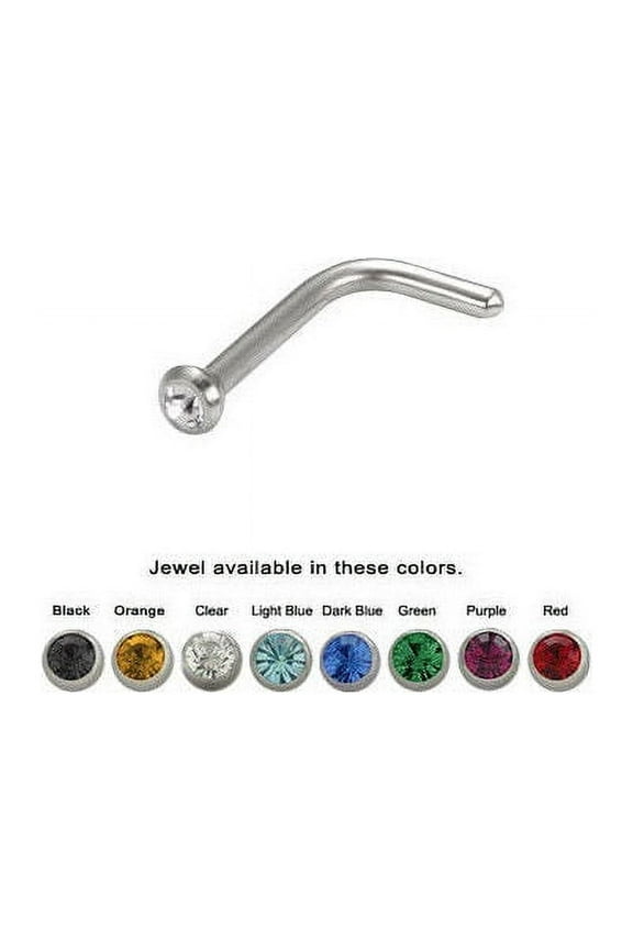 Nose Ring L Bend Shaped Bezel Set CZ Jewel Surgical Steel Body Jewelry 18g Choose The Color