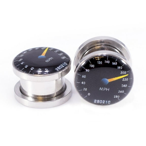 BodyJewelryOnline Pair of Ear Plugs Gauge with Speedometer Logo Screw Fit Plug 2G to 1/2" Men Women