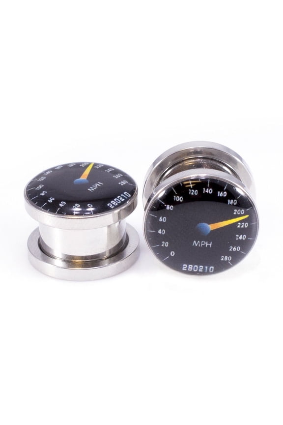 BodyJewelryOnline Pair of Ear Plugs Gauge with Speedometer Logo Screw Fit Plug 2G to 1/2" Men Women