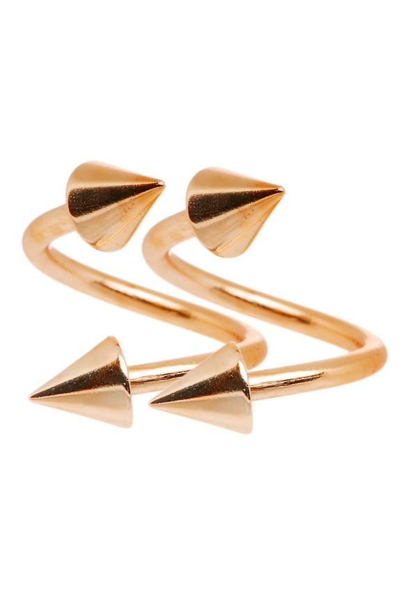 Pair of Twister Ring Spike Barbells 16g 8mm (5/16") IP Rose Gold over Surgical Steel Perfect for Lip, Cartilage, Eyebrow