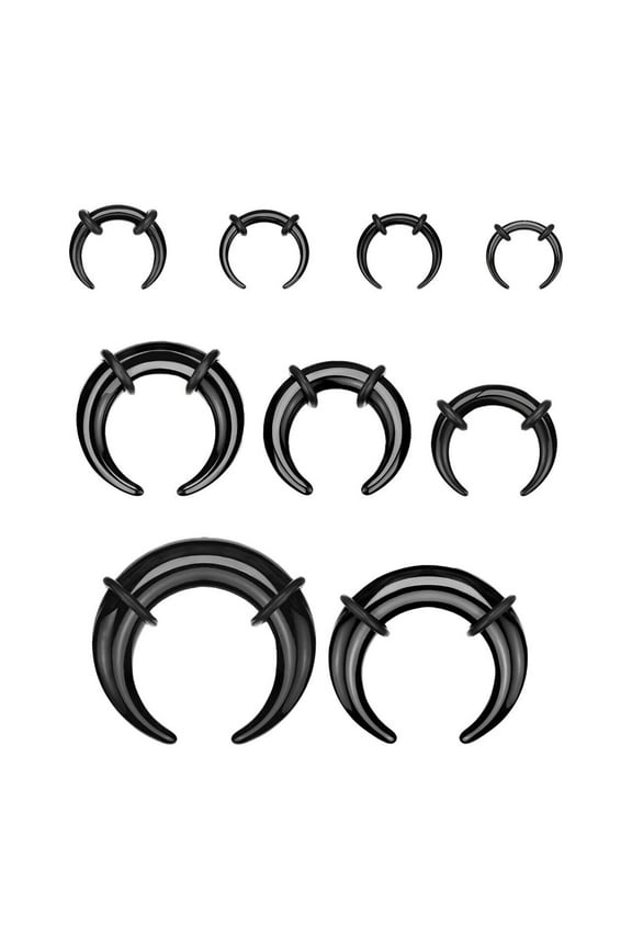 BodyJewelryOnline Septum Pincher Black Acrylic Crescent Tapers Bull Stretchers Expander Ear Gauges O Rings Nose C Shaped Buffalo Piercing Jewelry 00G 14G