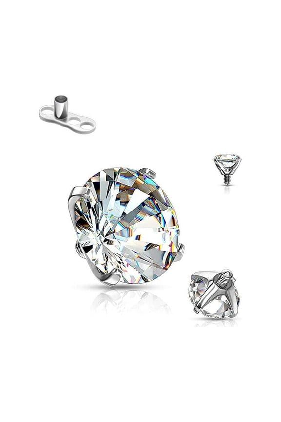 Dermal anchor Clear Round CZ Top Prong Setting with base Surgical Steel Piercing Jewelry for Men Women Sold Individually