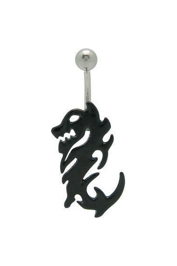 Unisex Belly Button Navel Ring Black Chinese Dragon Design Surgical Steel Barbell Body Jewelry 14g
