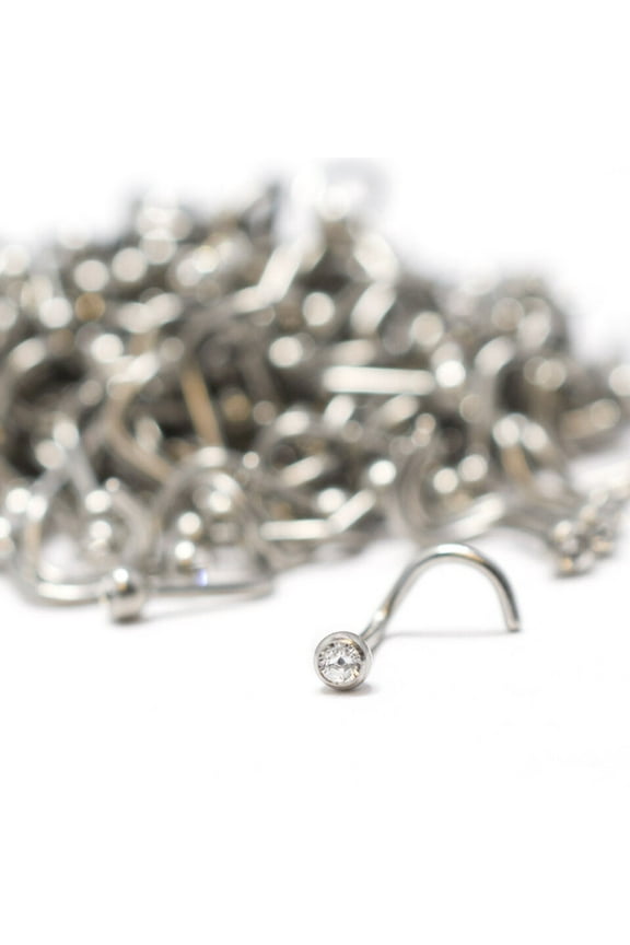 BodyJewelryOnline Wholesale 200 PCS 18G Nose Ring Surgical Steel Clear CZ Gem Screw Stud Men Women