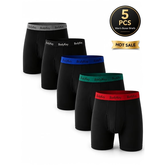 BodyKey 5 Pack Men's Boxer Briefs, Breathable Comfort Fit Underwear with Elastic Waistband, Multicolor