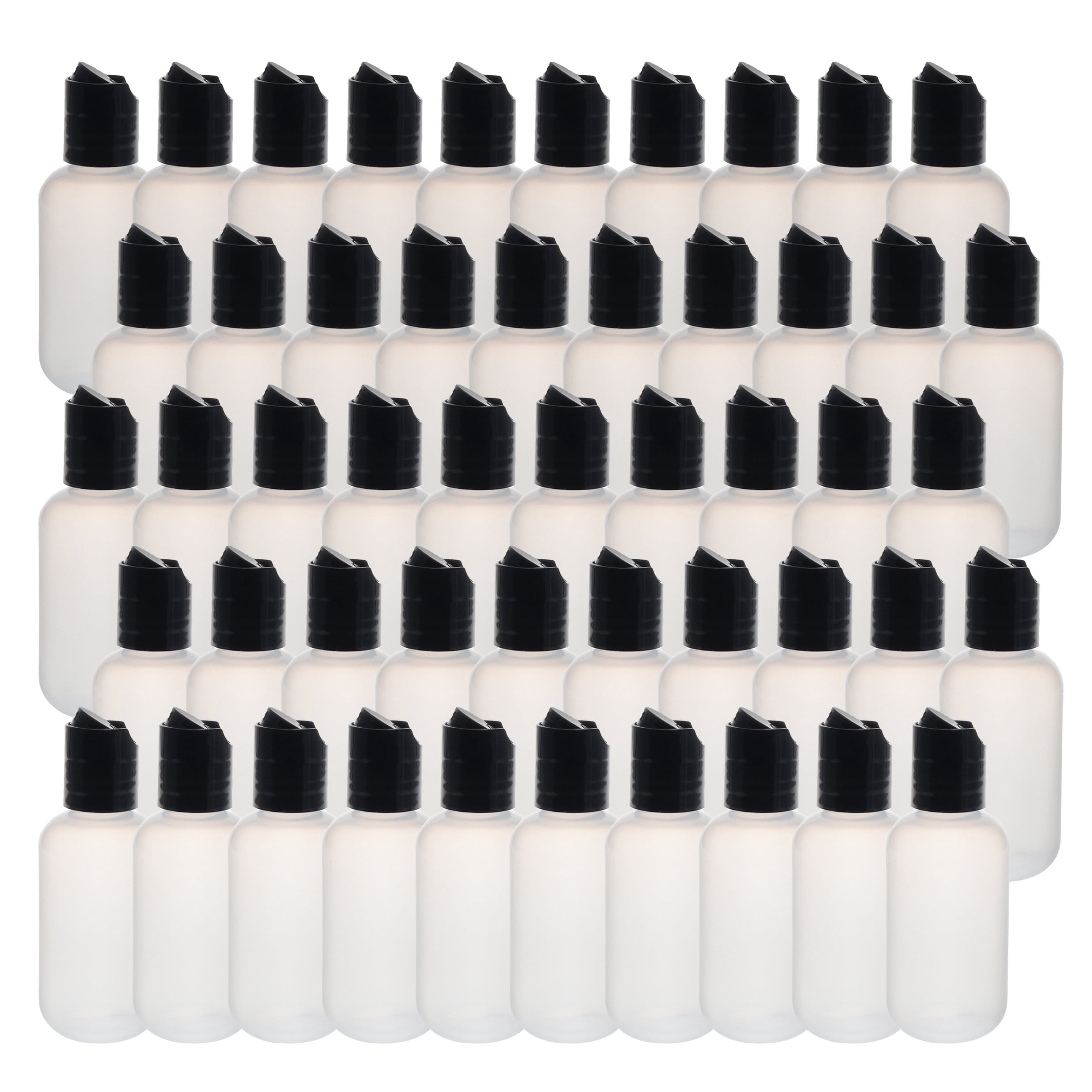 BodyMed 50 Pcs 2 oz. Clear Plastic Dispenser Bottles with Caps - LDPE Pliable Material & Leak Proof - Refillable, Mini Squeeze Bottles for Shampoo, Lotion, Essential Oils