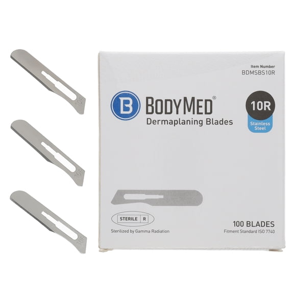 BodyMed Dermaplaning Razors #10R in Stainless Steel, 100 PCS - Disposable, Individually wrapped for Estheticians, Facial Exfoliation, Hair Removal, & Skin Care