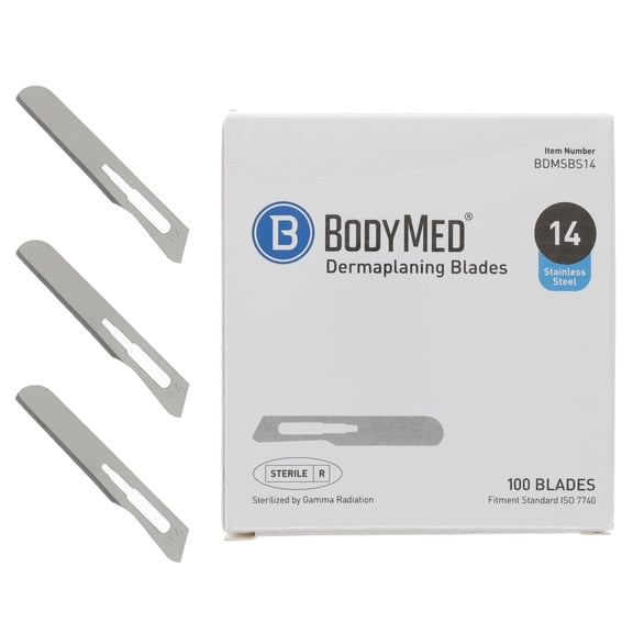 BodyMed Dermaplaning Razors #14 in Stainless Steel, 100 PCS - Disposable, Individually wrapped for Estheticians, Facial Exfoliation, Hair Removal, & Skin Care