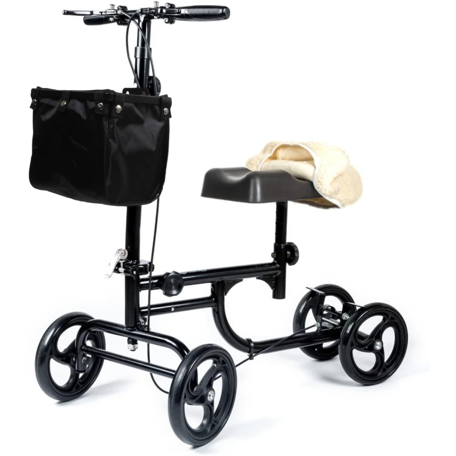 BodyMed Knee Walker for Leg and Foot Injuries with Dual Brakes, Detachable Fabric Basket & Knee