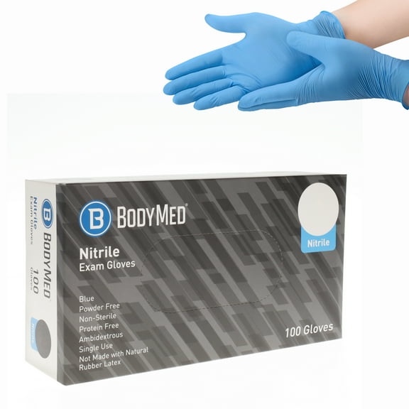 BodyMed Nitrile Gloves for Exam and Home Use, Large, 100 Count - Latex & Powder Free Disposable Gloves for Medical