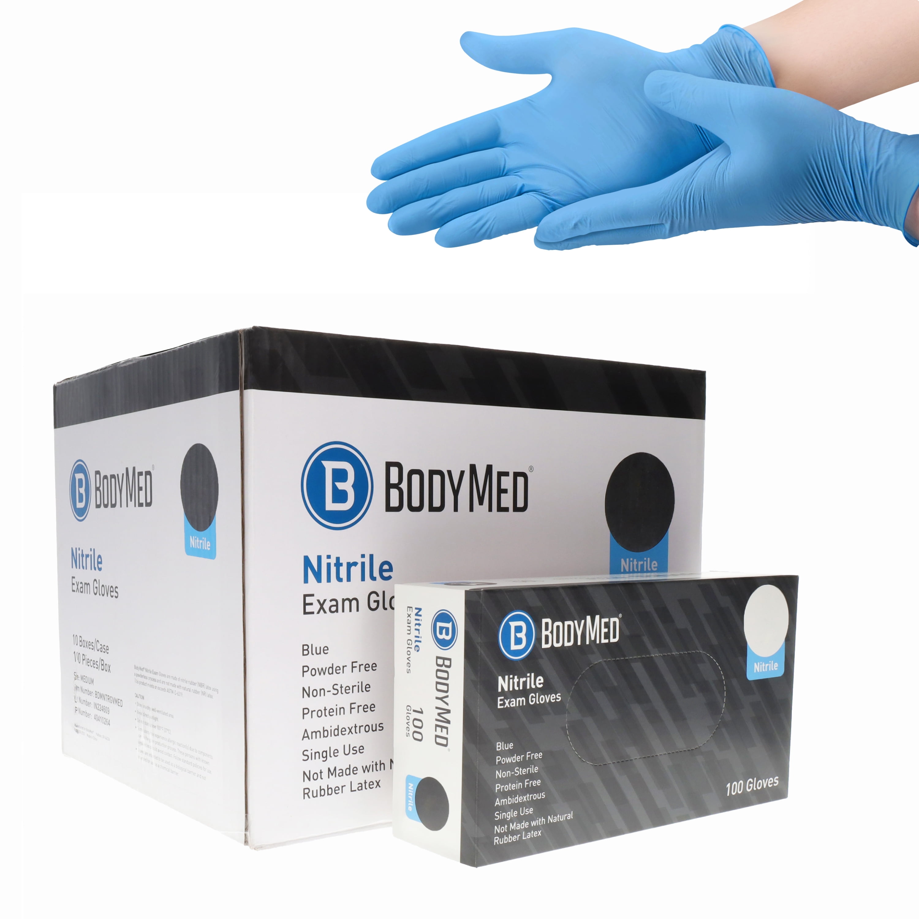 BodyMed Nitrile Gloves for Exam and Home Use, Medium, 1,000 Count - Latex & Powder Free Disposable Gloves for Medical
