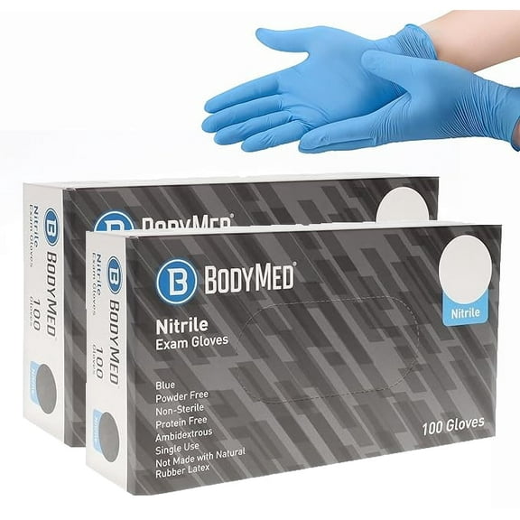 BodyMed Nitrile Gloves for Exam and Home Use, Small, 200 Count - Latex & Powder Free Disposable Gloves for Medical