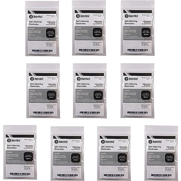 BodyMed TENS/EMS Unit 4 Electrode Pads  Four, 2 x 2 Inch Square Electrodes in Ten Packs  Reusable and Self-Adhesive for Easy Muscle Stimulation and Discomfort Relief