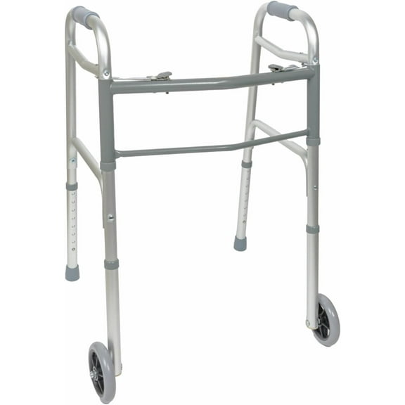 BodyMed Two Button Foldable Walker with Front Wheels