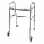 BodyMed Two Button Folding Walker with Wheels, Lightweight Mobility Aid with Foam Grips for Seniors and Adults, 300 lb. Maximum Weight Capacity