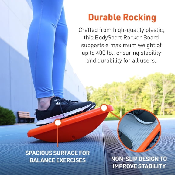 BodySport Rocker Board for Balance Training, Standing Desk, Physical Therapy & More - Multipurpose, Lightweight, Non-Skid Wobble Board for Home Gym & Office, 400 lb. Weight Capacity