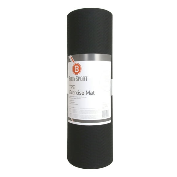BodySport TPE Exercise Mat, 72 in., Black – Neoprene Non-Slip Yoga Mat