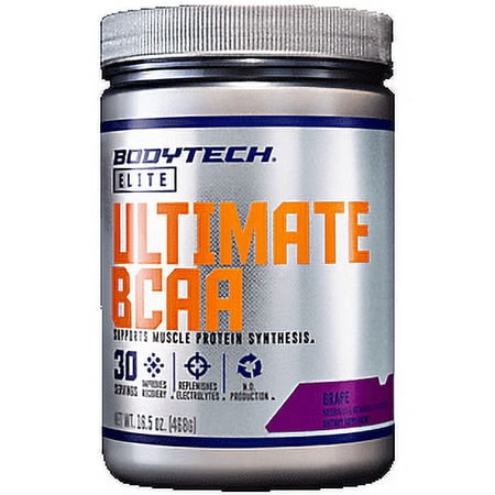 BodyTech Elite Ultimate BCAA Powder, Supports Muscle Protein Synthesis, Nitric Oxide Production, Grape (30 Servings)