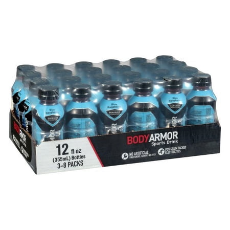 BODYARMOR Sports Beverage Drink, Blue Raspberry, Natural Flavors With Vitamins, Potassium-Packed Electrolytes, Perfect For Athletes, 12 Fl Oz (Pack of 24)