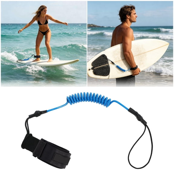 Bodyboard Leash 120cm Adjustable Coiled Elastic Cord, TPU Rope Body, Comfortable SBR Sponge Wristband, Durable Surf Leash for Bodyboarding