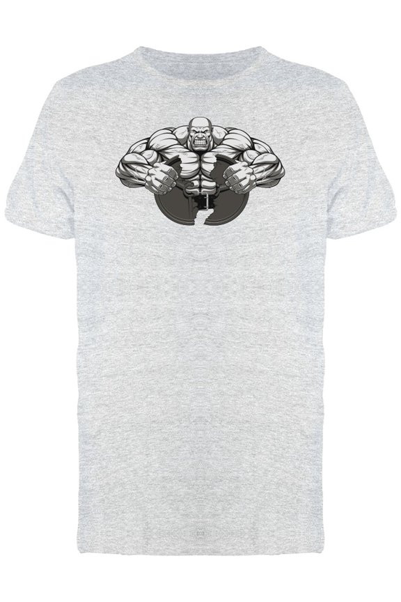 Bodybuilder Breaks Iron Disk T-Shirt Men -Image by Shutterstock, Male Medium