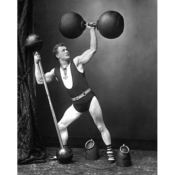 Bodybuilder Eugen Sandow with Weight Equipment - 24x36 Inch Laminated Poster - Stunning Detail and Bold Colors