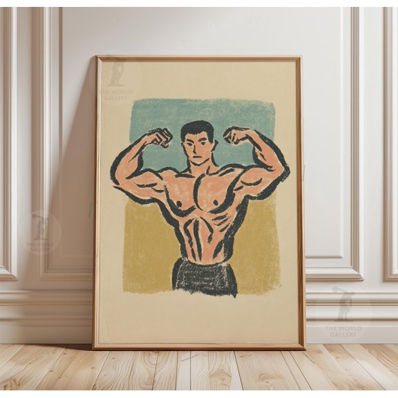 Bodybuilder Poster, Vintage Gym Wall Art, Retro Fitness Print, Poster Only