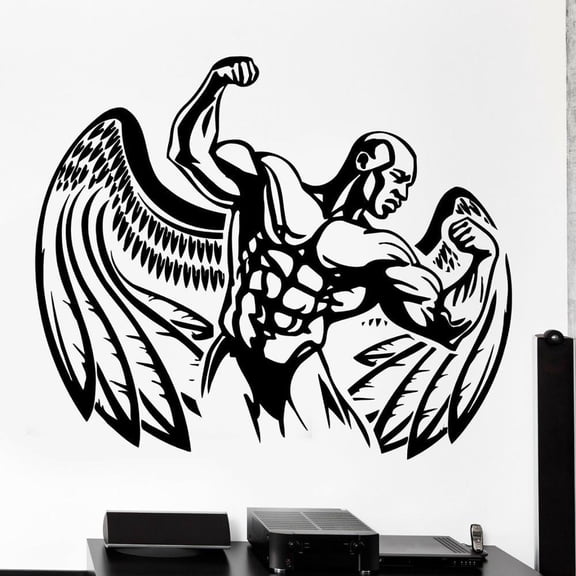 Bodybuilder Winged Man Vinyl Decal Wall Sticker Sport Bodybuilding Home Gym Room Decoration Art Wallpaper Bedroom Mural 50x42cm