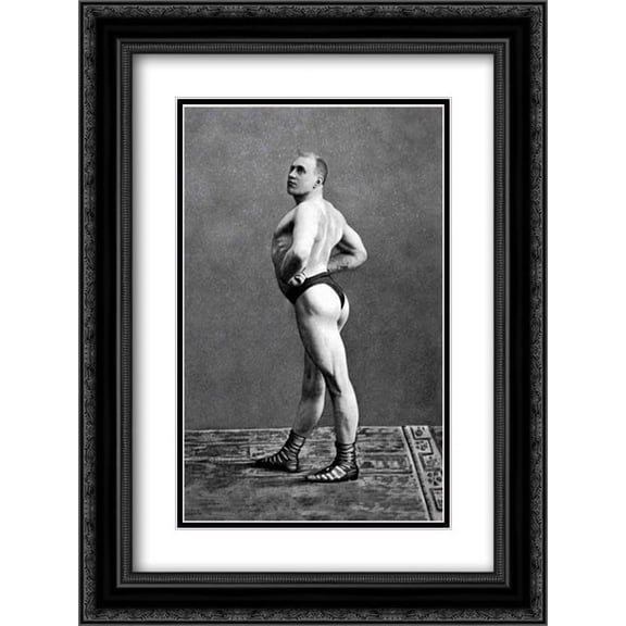 Bodybuilders Back and Left Profile 2x Matted 18x24 Black Ornate Framed Art Print by Vintage Muscle Men