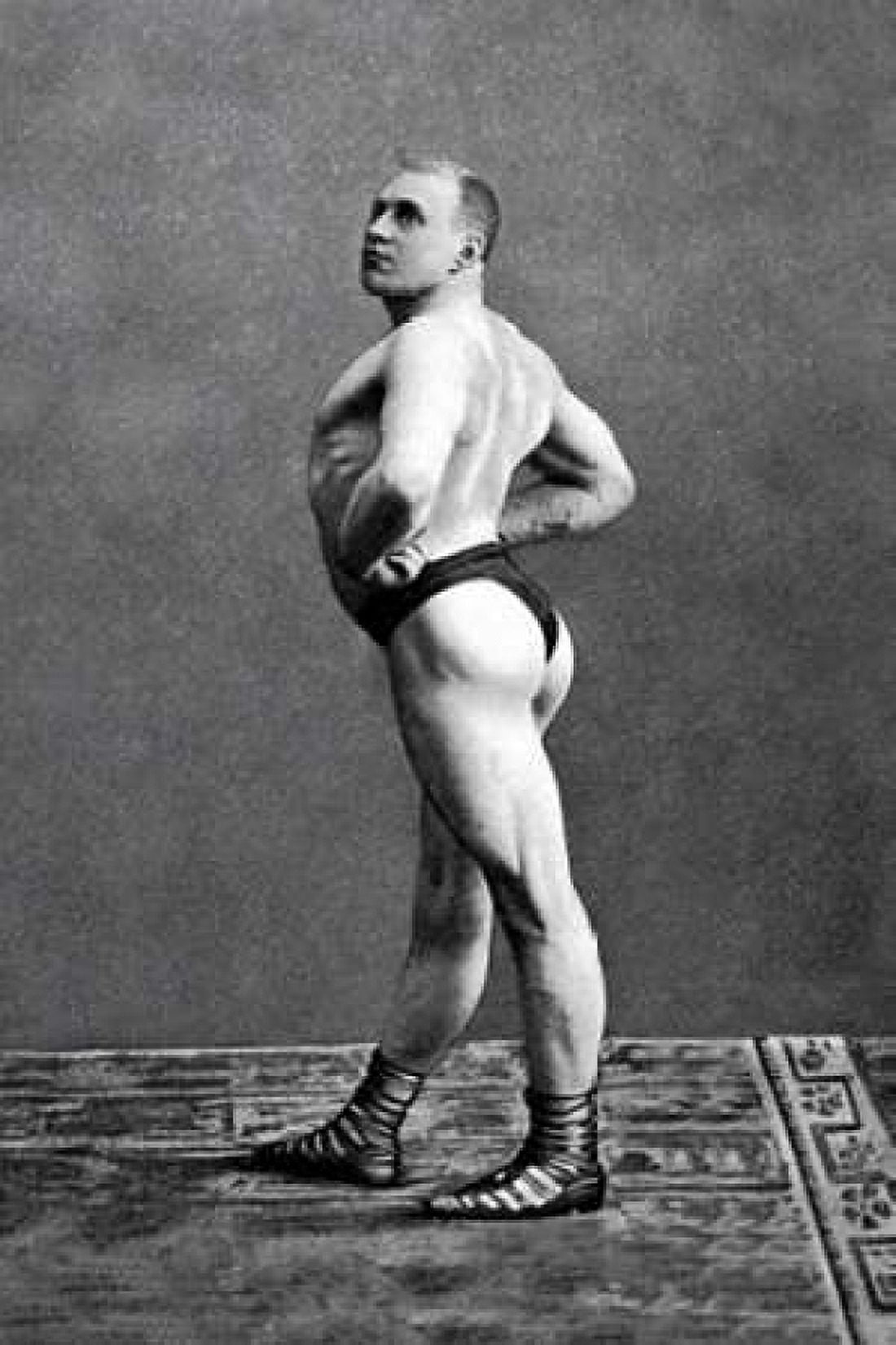 Bodybuilders Back and Left Profile Canvas Art - Vintage Muscle Men (24 x 36)