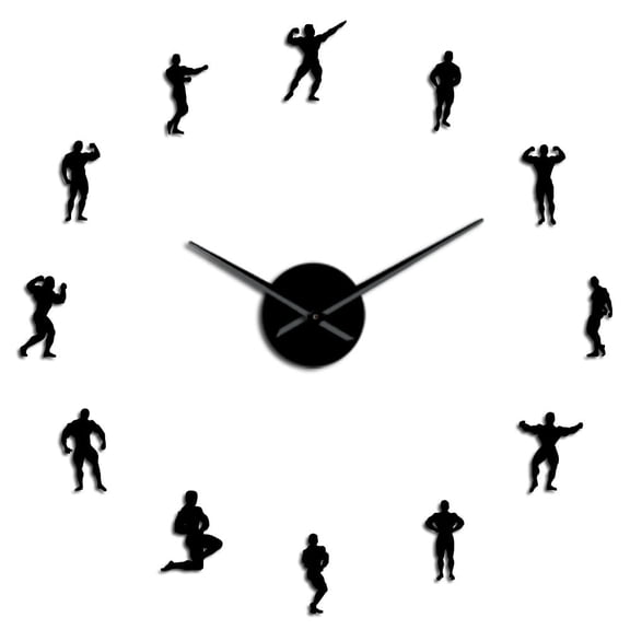 Bodybuilding Home Decor Art DIY Giant Wall Clock Motivation Training Sport GYM Decorative Hanging Wall Watch Bodybuilders Gift(Black,27inch)