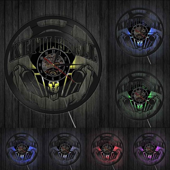 Bodybuilding Kettlebell GYM Sign Wall Clock Weightlifting Workout Vinyl Record Wall Clock Exercise Inspirational Wall Watch Gift
