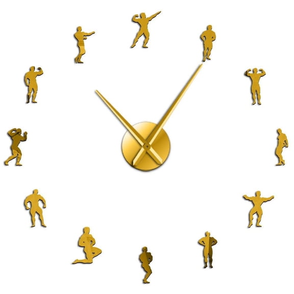 Bodybuilding Large DIY Wall Clock Motivation Training Sports Fitness GYM Decorative Wall Hanging Big Watch Bodybuilders Gift(Gold,27inch)