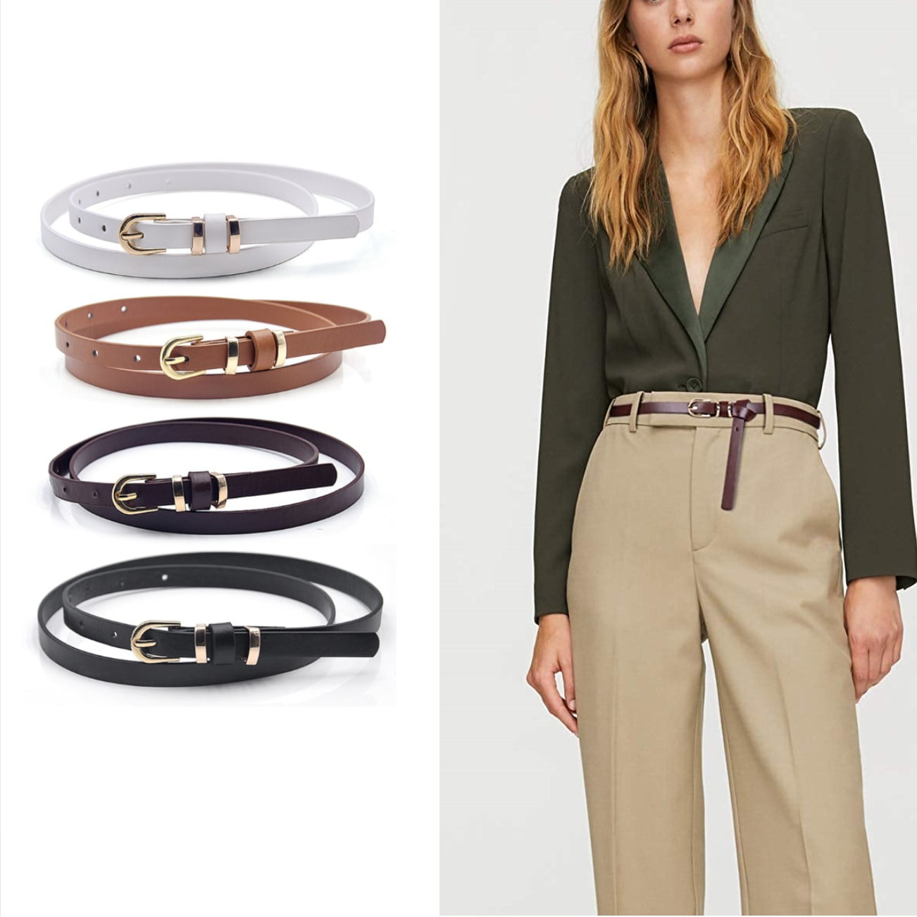 Bodychum 2 Pcs Women Thin Belts Women PU Leather Belts Fashion Thin