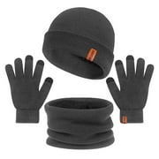 Bodychum Beanie Hat Scarf Touchscreen Gloves Set for Men Women, Knitted Gloves Neck Warmer with Warm Fleece Lined for Winter Outdoor Skiing Cycling, Black, Christmas Day Gifts