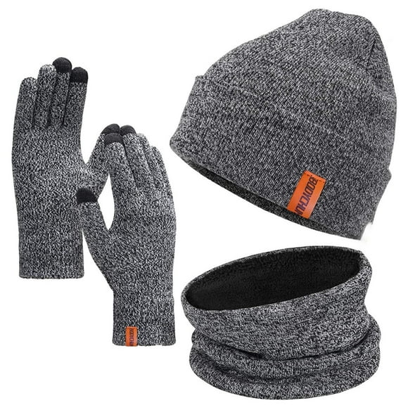 APTOCO 3 Pcs Knit Beanie Hat Scarf and Glove Set for Men and Women, Winter Touchscreen Gloves Fleece Lined Neck Warmer Skull Cap for Skiing, Gray, Christmas Day Gifts