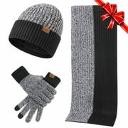 Bodychum 3 Pcs Winter Warm Beanie Hat, Long Scarf, Touchscreen Gloves Set Windproof Soft Mitten for Men & Women- Black, Christmas Day Gifts