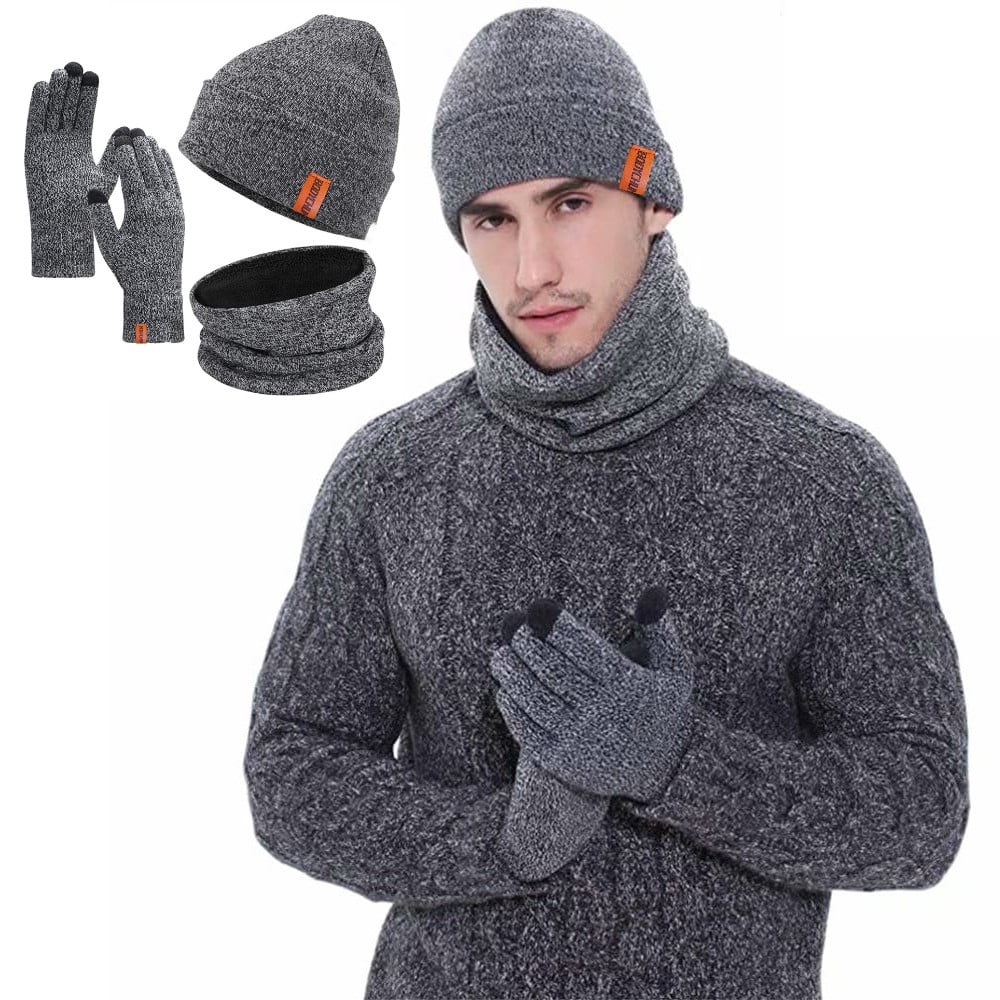 Set Invernale Donna – Cappello Sciarpa E Guanti Touch Screen – 3 Pezzi Beige/Nero