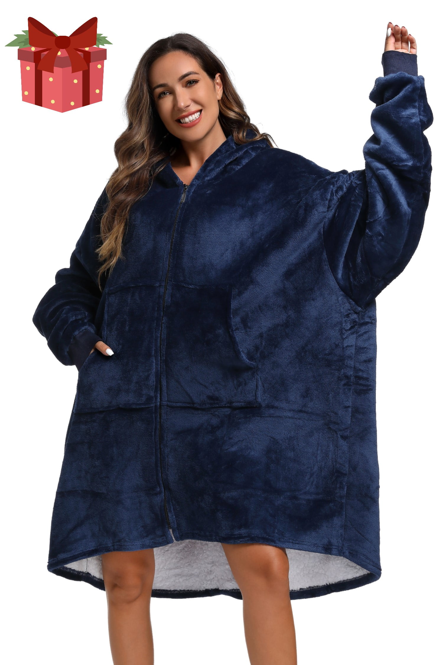 Men's Oversized Warm And Comfortable Flannel Blanket Robe, Long Sleeve  Zipper Hoodie Sweatshirt Hooded Sleep Robe With Deep Pocket Pajamas  Loungewear